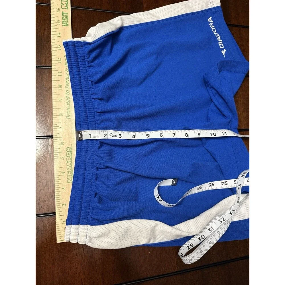 🔥Vintage Diadora Soccer Shorts Mens M Blue Vtg Shiny 90's Y2K Spellout Stitch